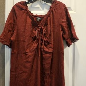 Lovely Cotton Tiered Layer Dress. Red Rust Color Size L